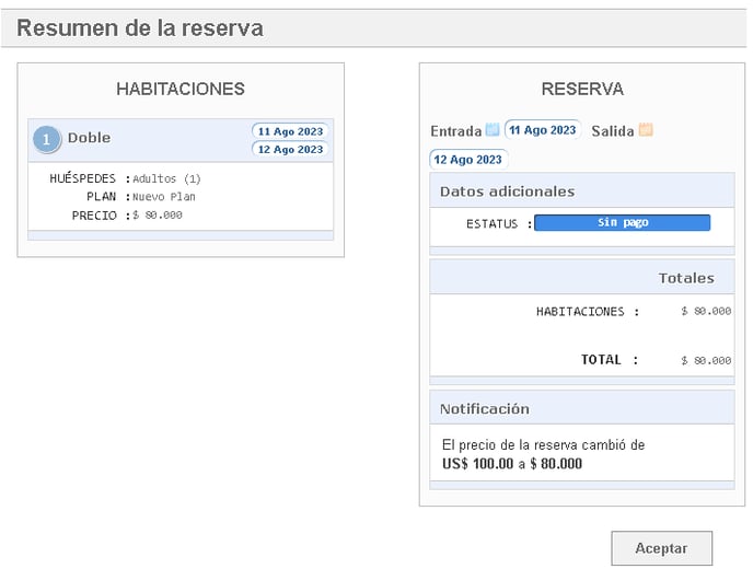 Modificar la moneda en una reserva